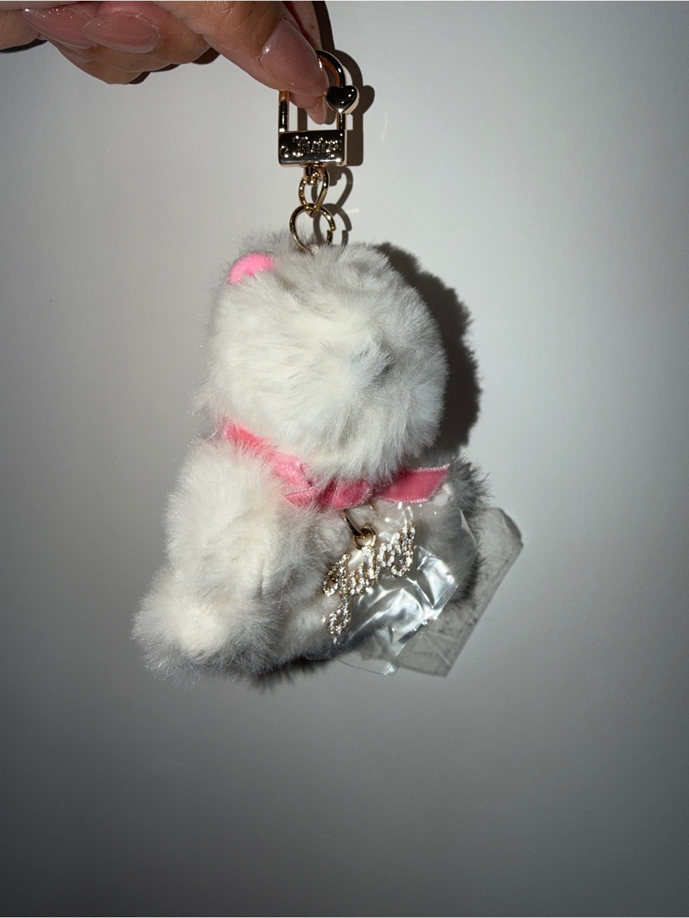 Juicy Couture White Plush dog Keychain with GOLD Charm